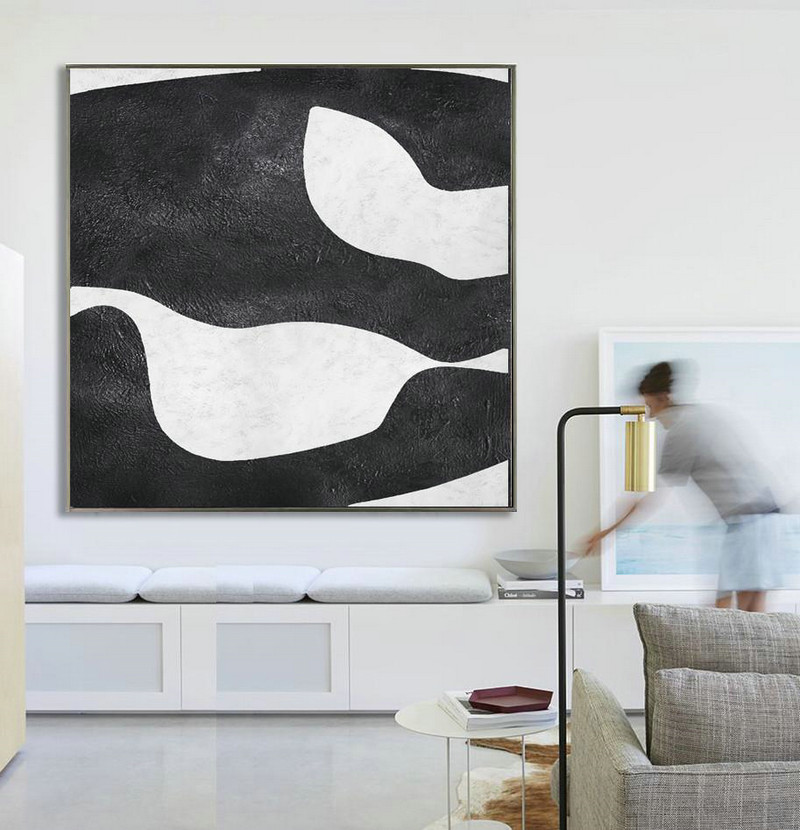 Extra Large Acrylic Painting On Canvas,Oversized Minimal Black And White Painting - Contemporary Art Canvas Painting